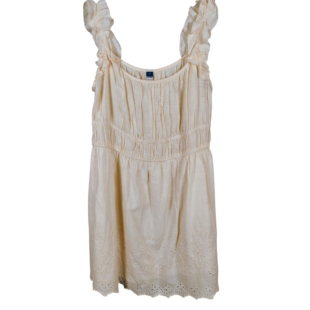 Old Navy Womens XL Eyelet Ruffle Smocked Top Cream Cotton Blend Cottagecore